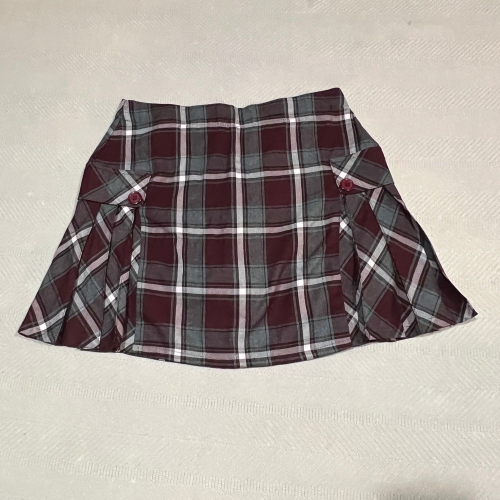 Lands End 6 Plaid Side Pleat Skort Burgundy Gray Tartan Preppy Academia School